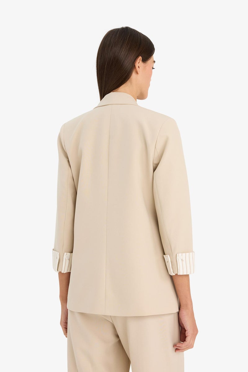 DeFacto Beige Woman Oversize Fit Jacket Collar Blazer Casual - Image 5